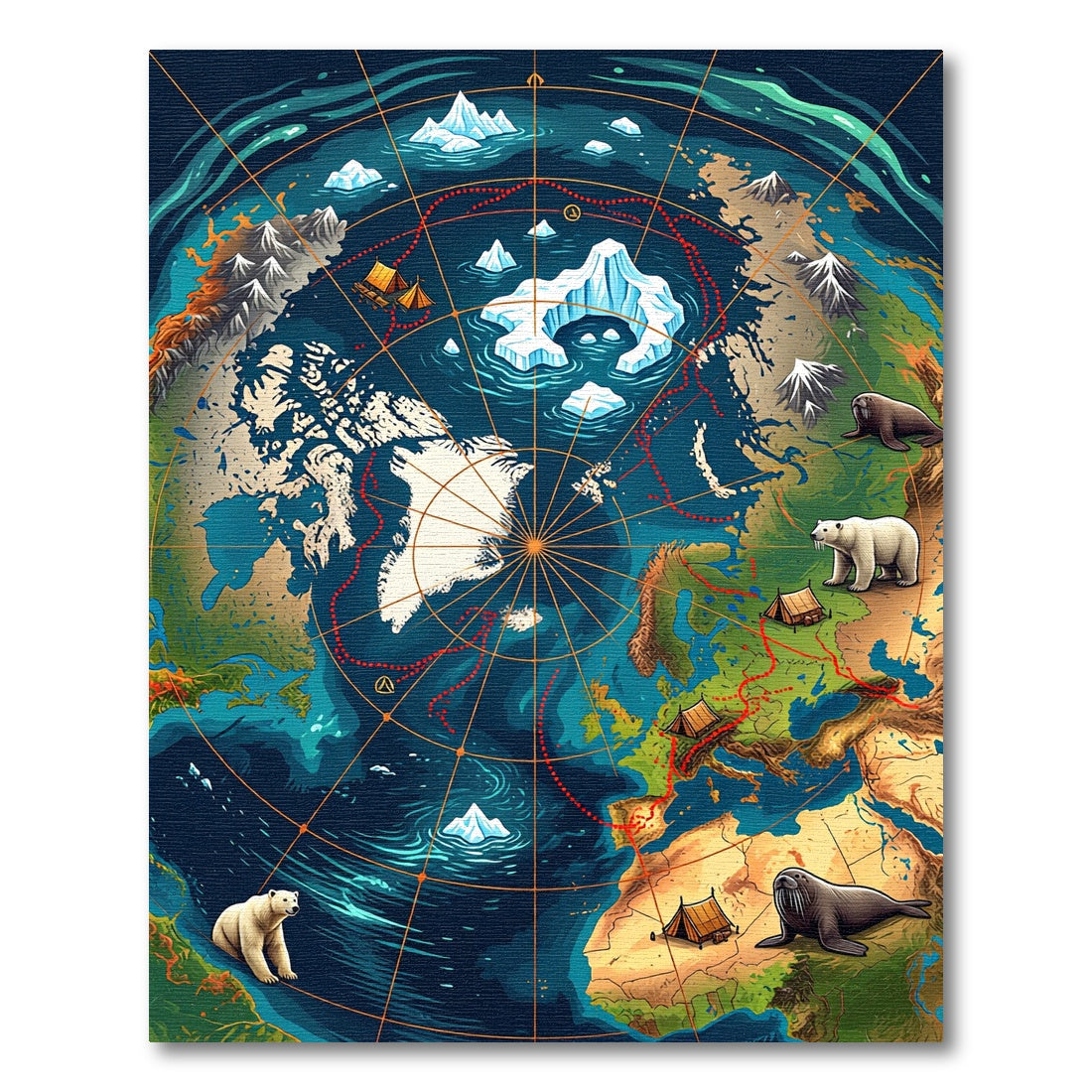 Arctic Globe Animals and Icebergs Rug