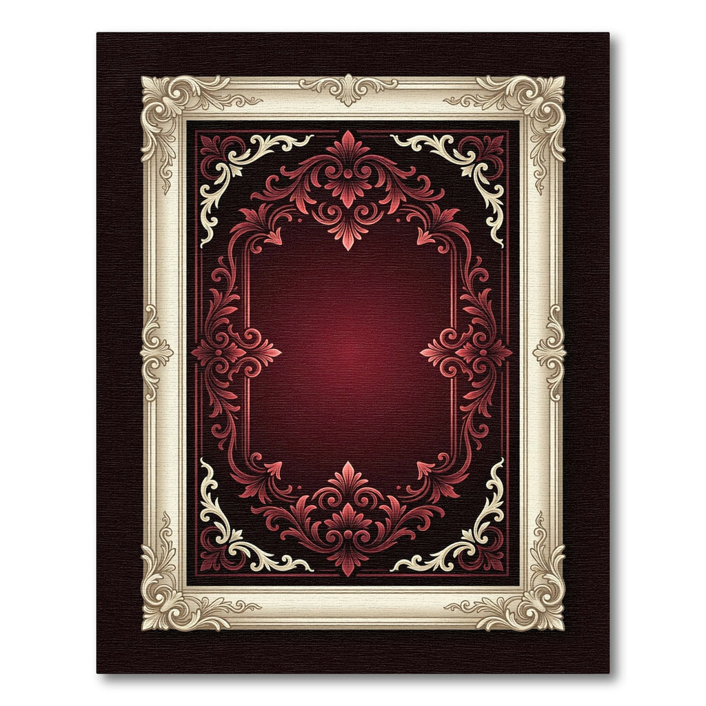 Crimson Red Ornate Floral Border Rug