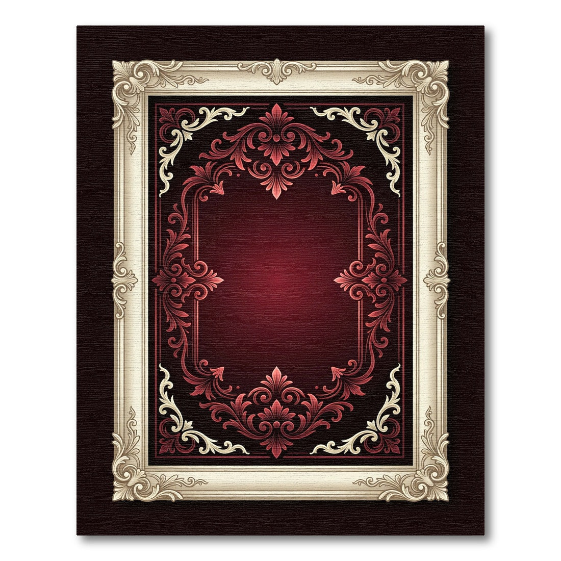 Crimson Red Ornate Floral Border Rug