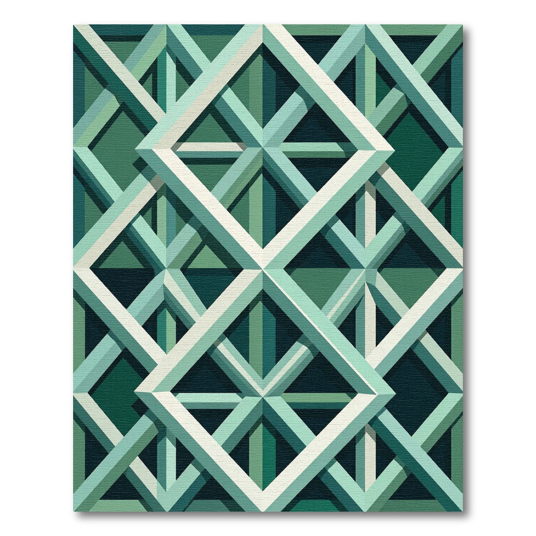 Geometric Emerald Green Lattice Grid Rug