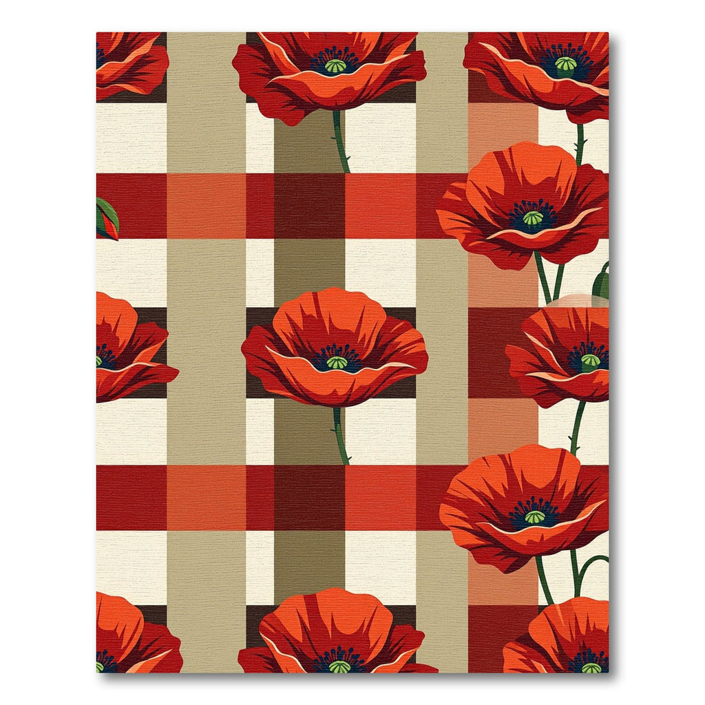 Bold Red Poppy Plaid Composition Rug