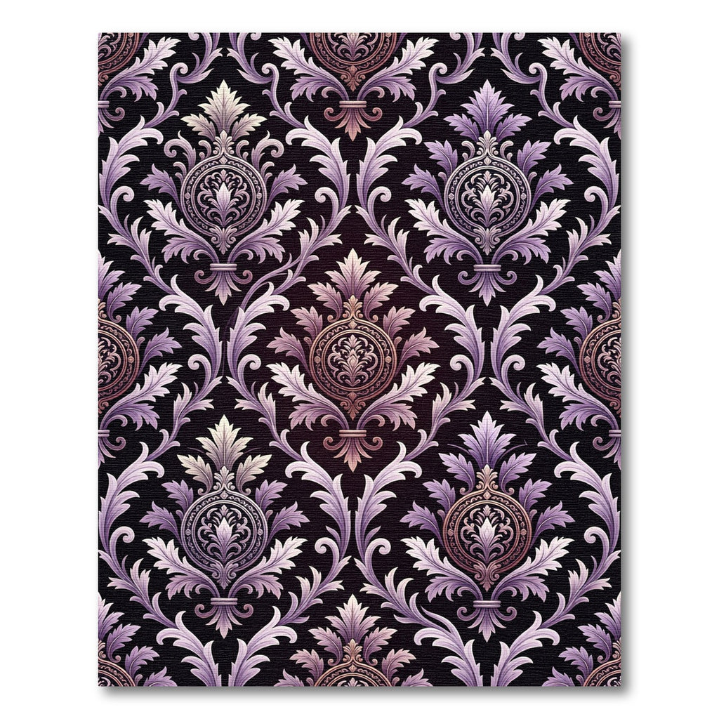 Lavender Violet Damask Scroll Work Rug