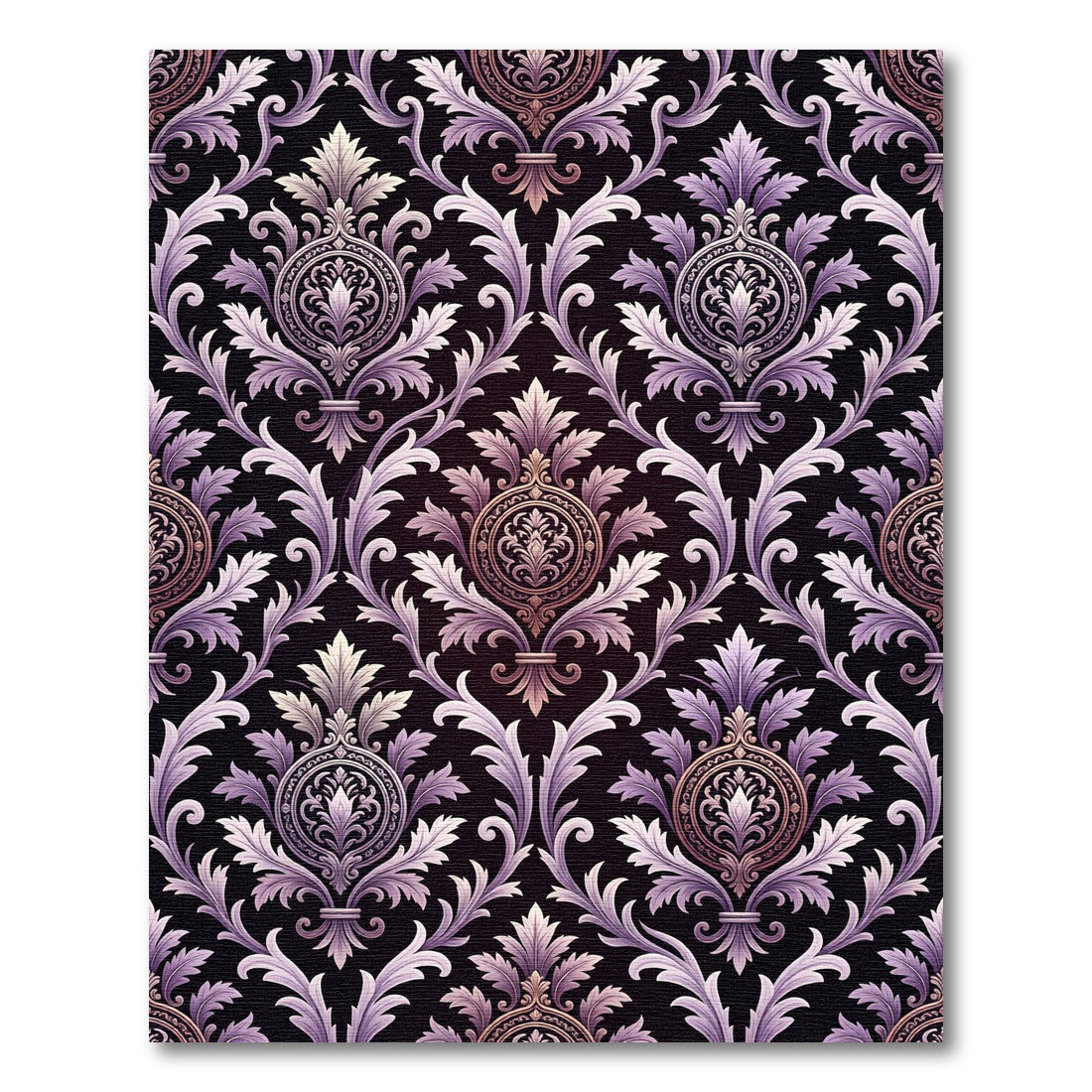 Lavender Violet Damask Scroll Work Rug