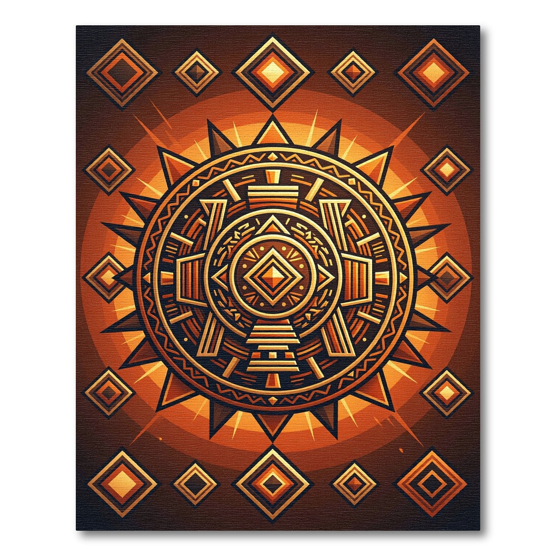 Radiant Amber Aztec Sun Geometric Rug