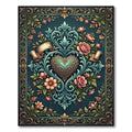 Elegant Teal Heart Floral Damask Rug