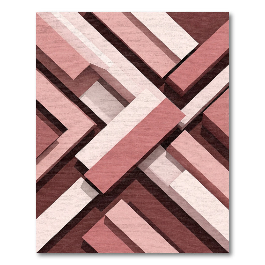 Modern Geometric Rose Gold Layered Blocks Rug