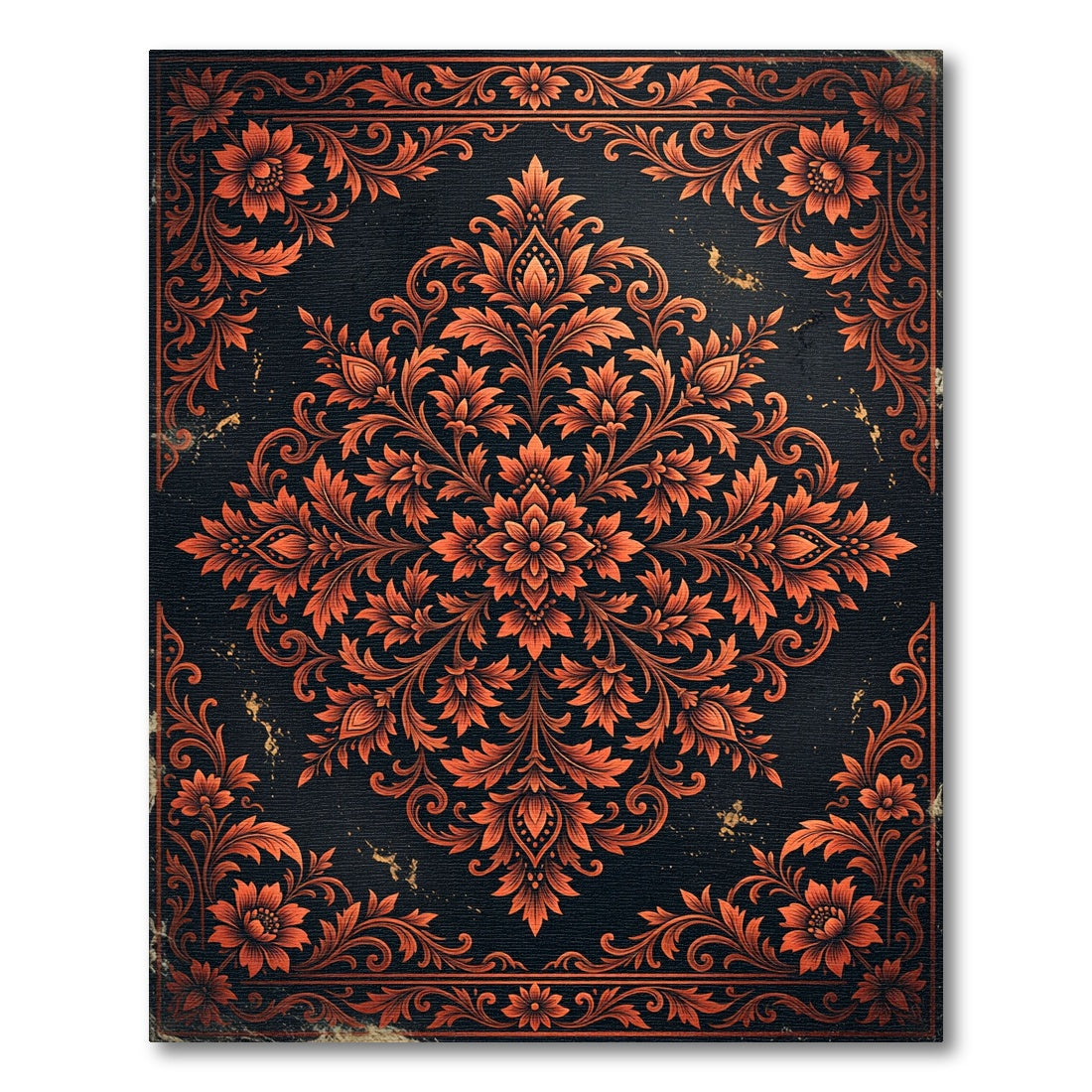 Ornate Copper Floral Damask Medallion Rug