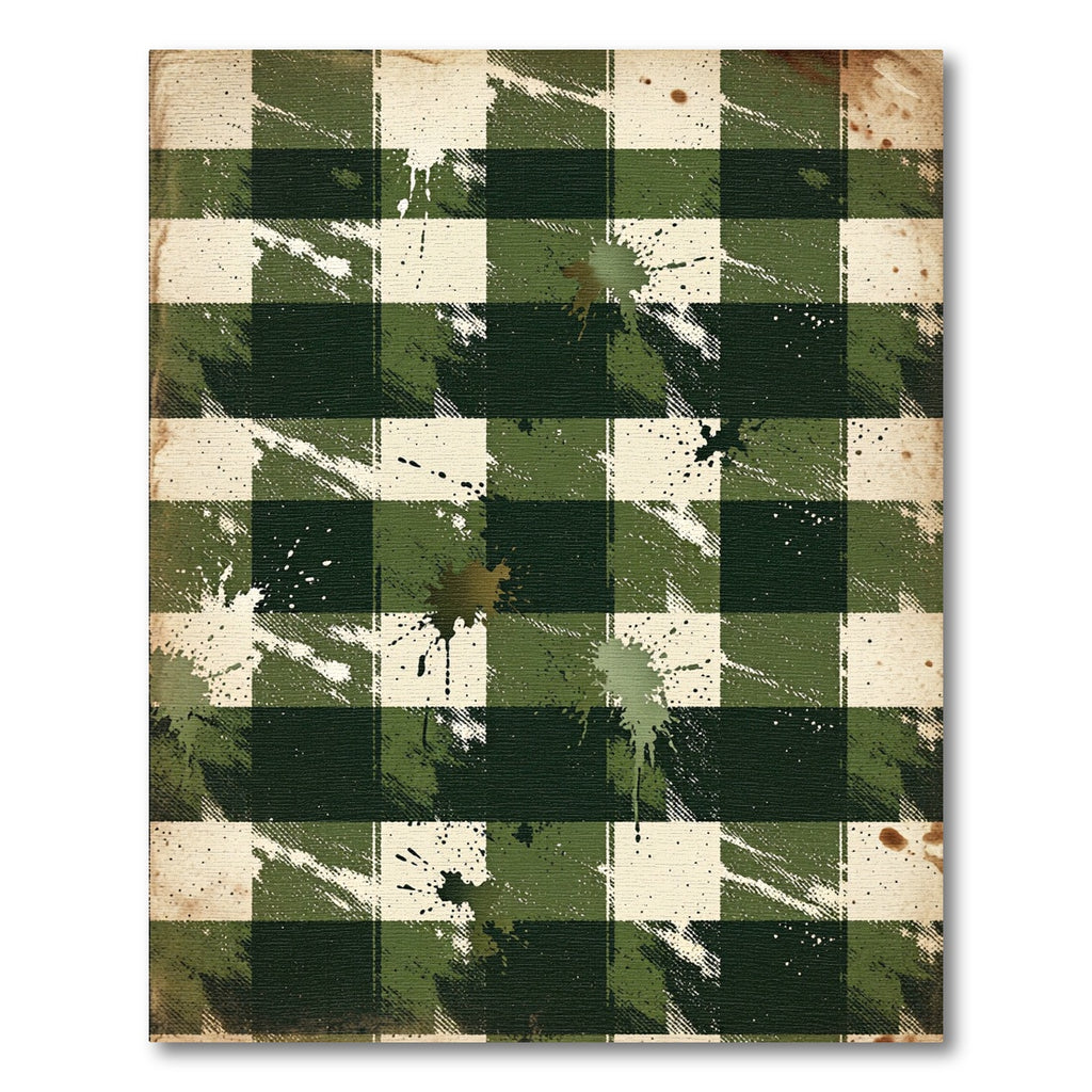 Distressed Green Gingham Splatter Rug