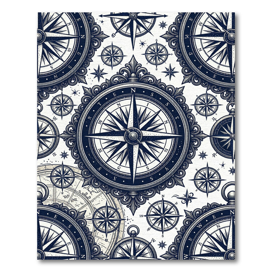 Navy Nautical Compass Celestial Map Rug