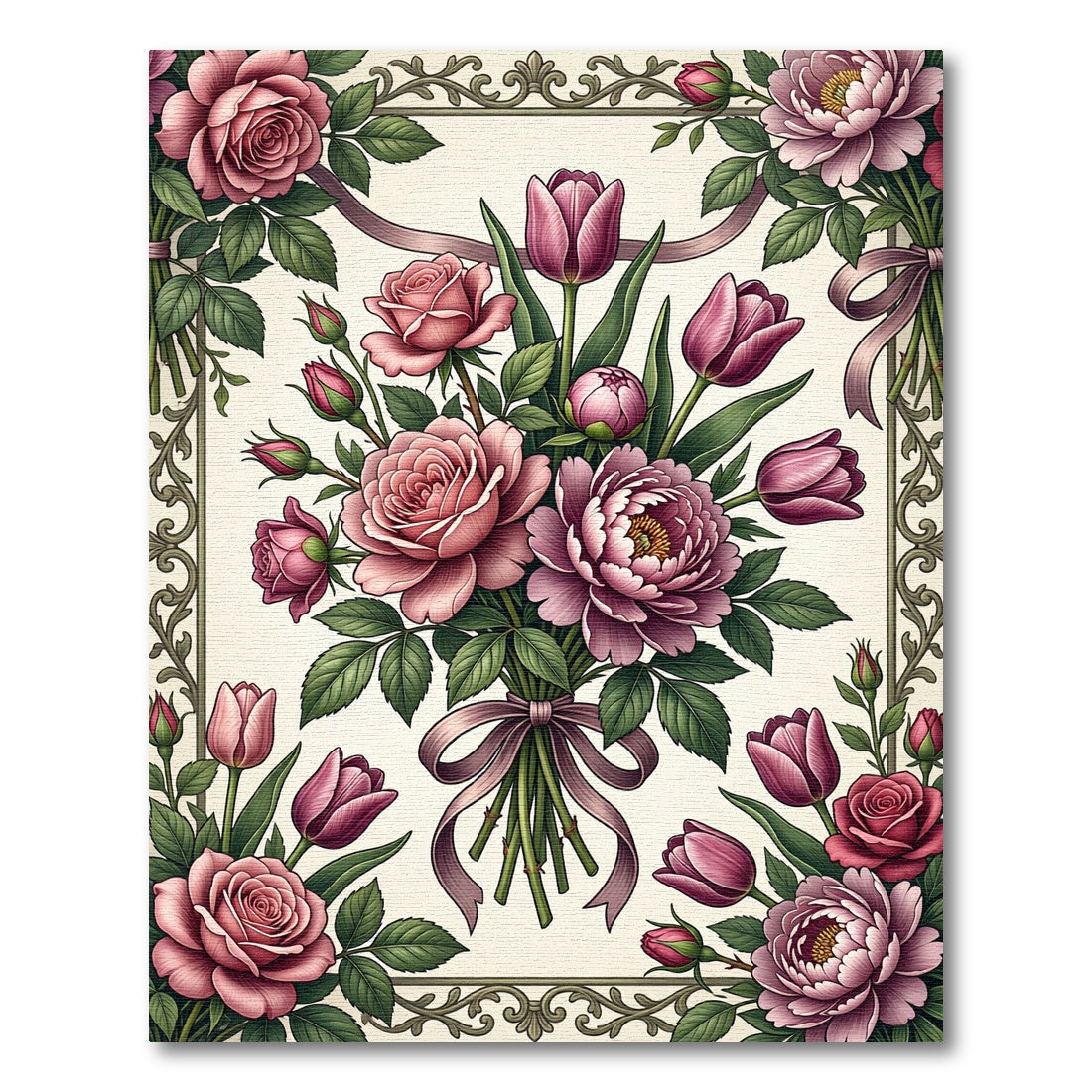 Romantic Blush Pink Rose Bouquet Rug