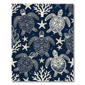 Navy Sea Turtle Coral Oceanic Illustration Rug