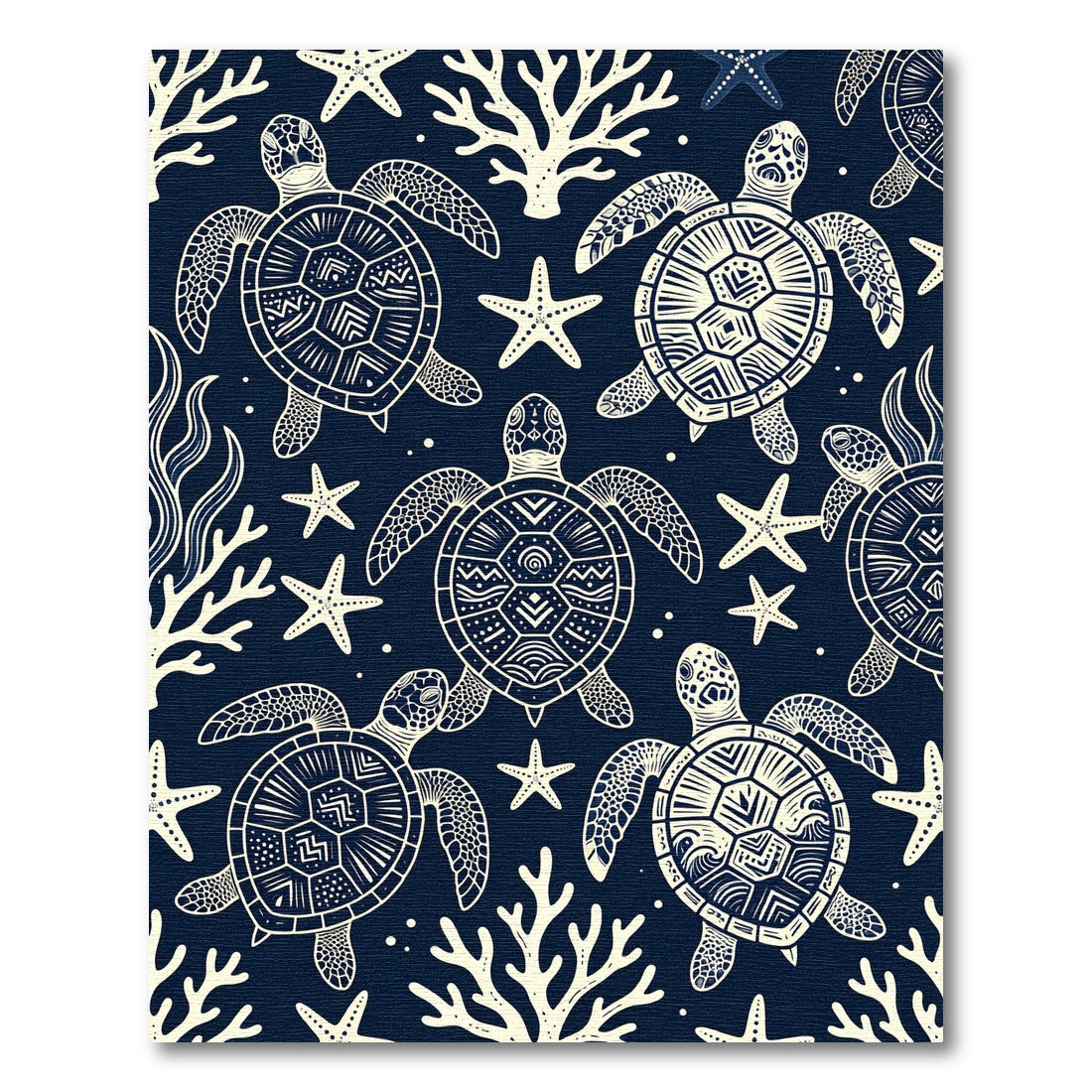 Navy Sea Turtle Coral Oceanic Illustration Rug