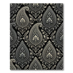 Ornate Black Silver Paisley Floral Rug