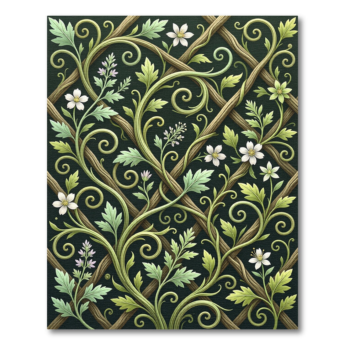 Verdant Vine Lattice White Bloom Rug