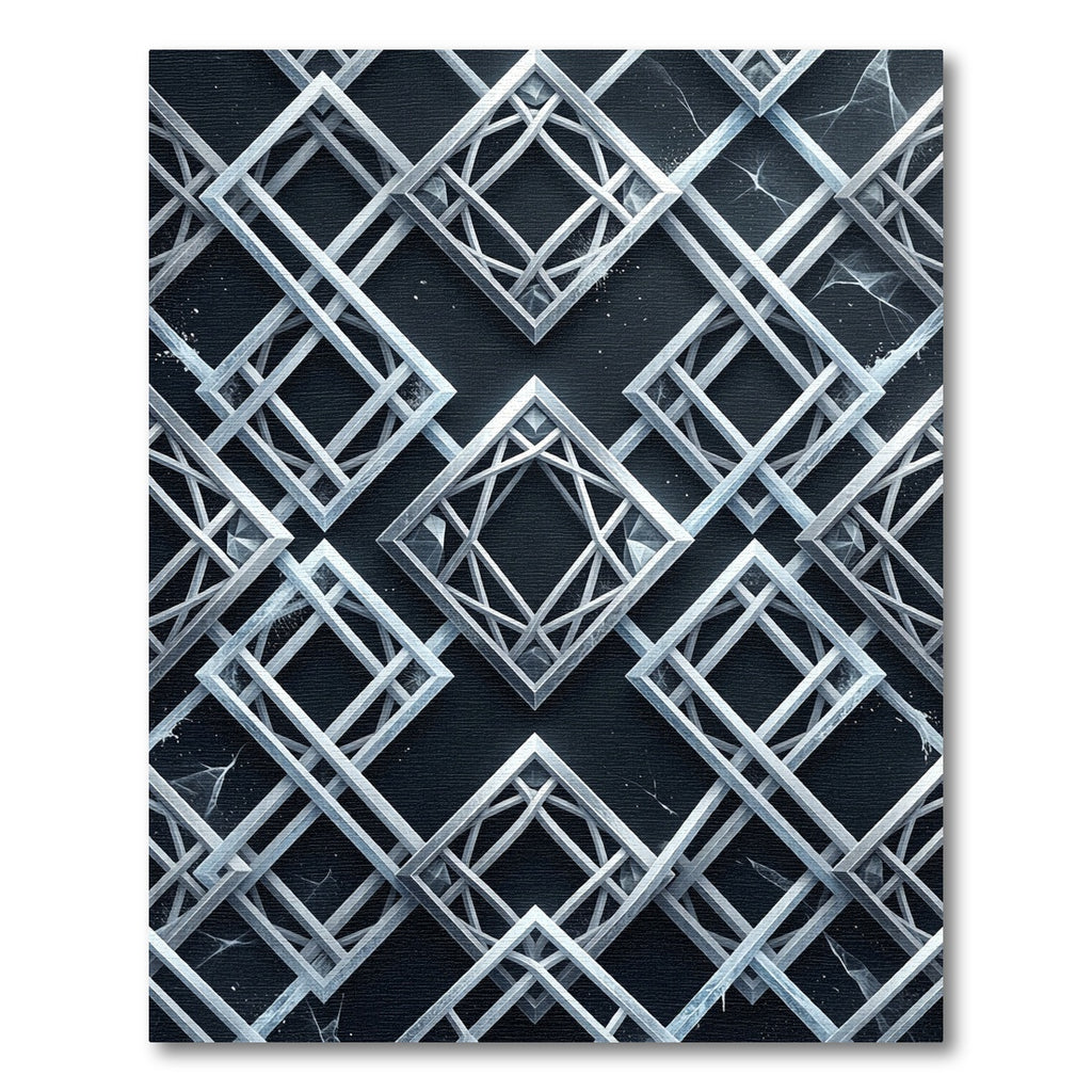 Silver Interlocking Geometric Diamond Lattice Rug