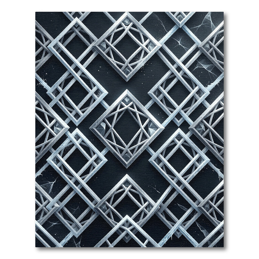 Silver Interlocking Geometric Diamond Lattice Rug