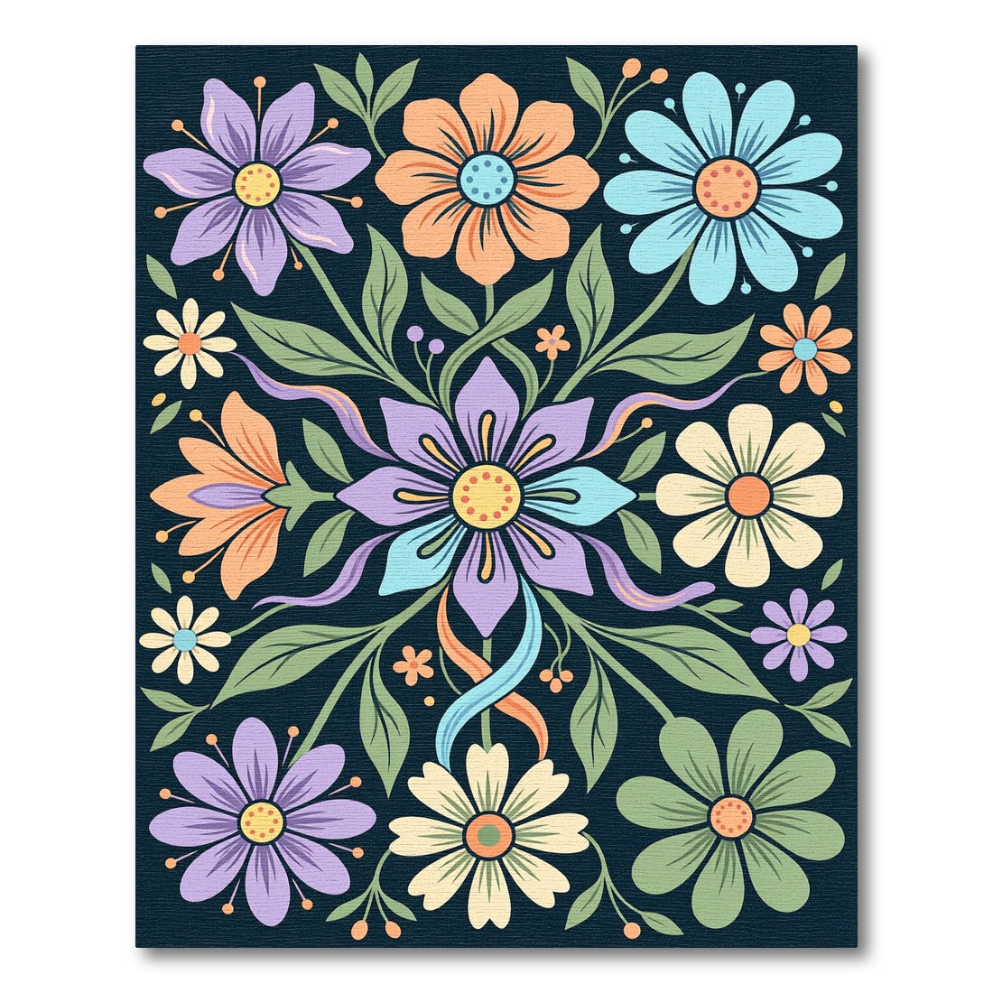 Vibrant Floral Meadow Dark Navy Accent Rug