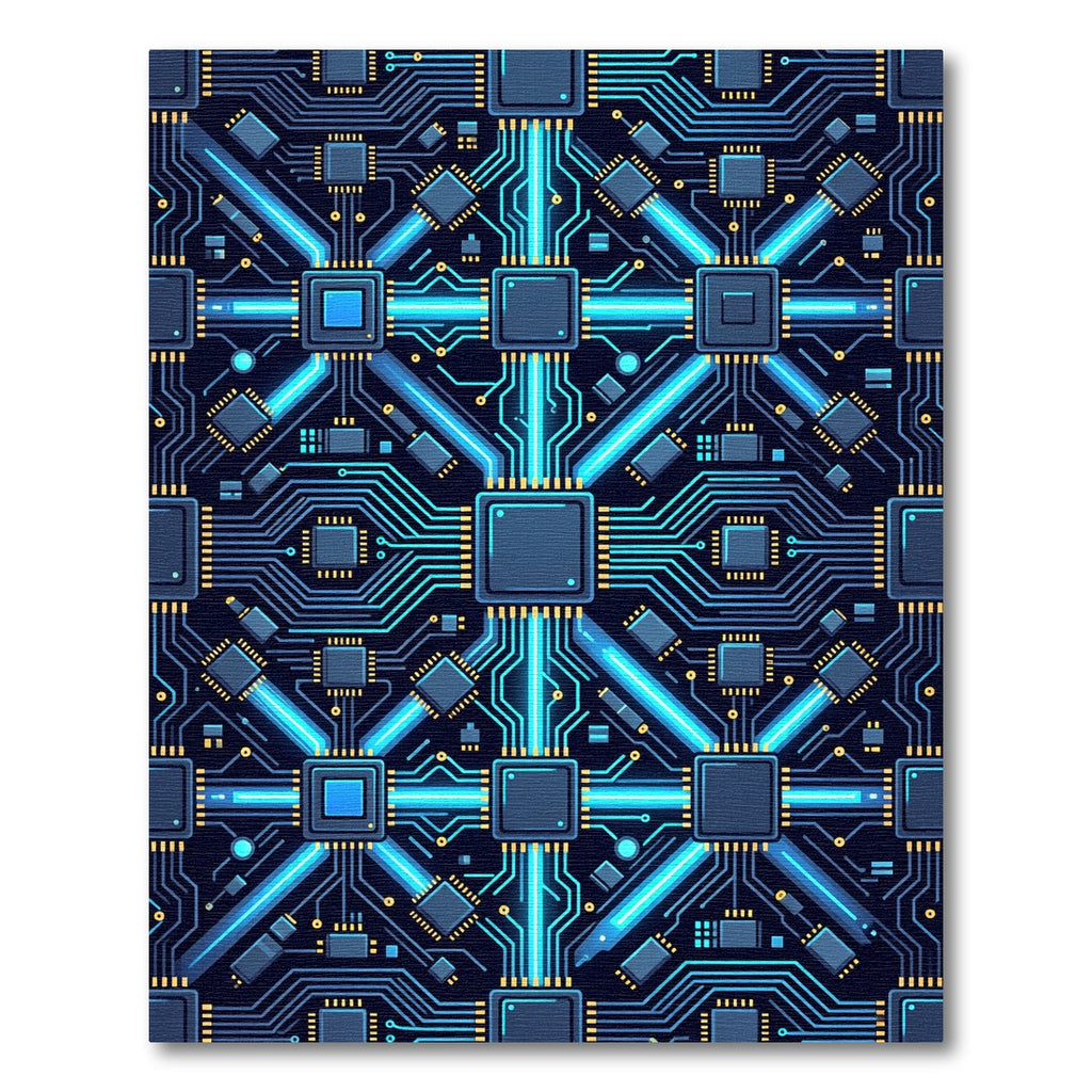 Neon Circuit Board Digital Tech Grid Rug