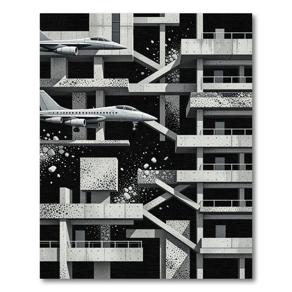 Monochromatic Brutalist Jet Abstract Rug