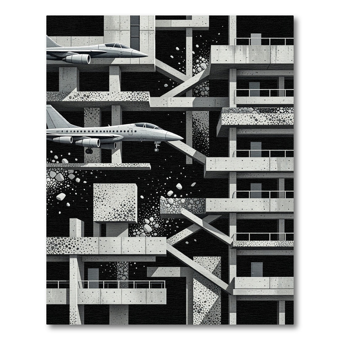 Monochromatic Brutalist Jet Abstract Rug