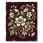 Elegant White Floral Dark Gold Vine Rug