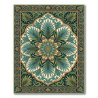 Elegant Emerald Tropical Botanical Medallion Rug