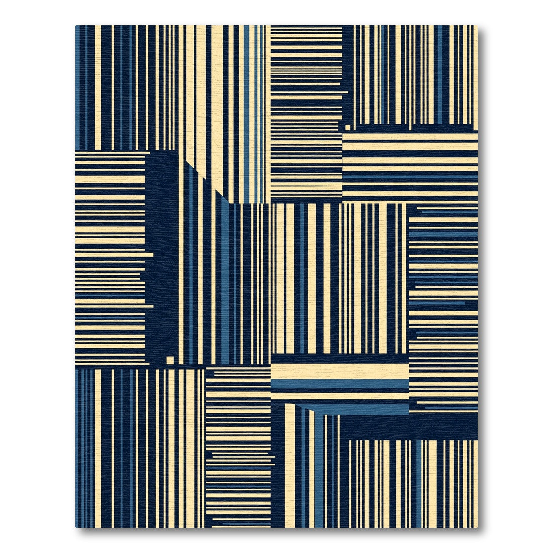 Modern Navy and Cream Vertical Striped Abstract Rug