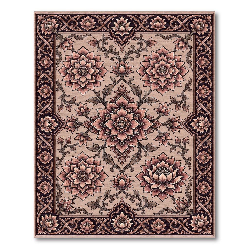 Dusty Rose Floral Medallion Border Rug