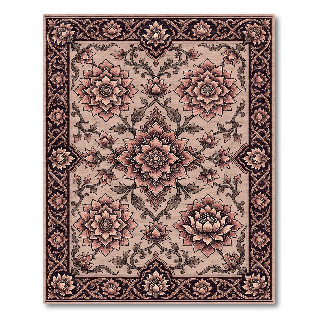 Dusty Rose Floral Medallion Border Rug
