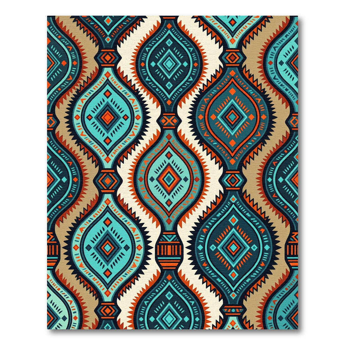 Teal Orange Geometric Abstract Medallion Rug