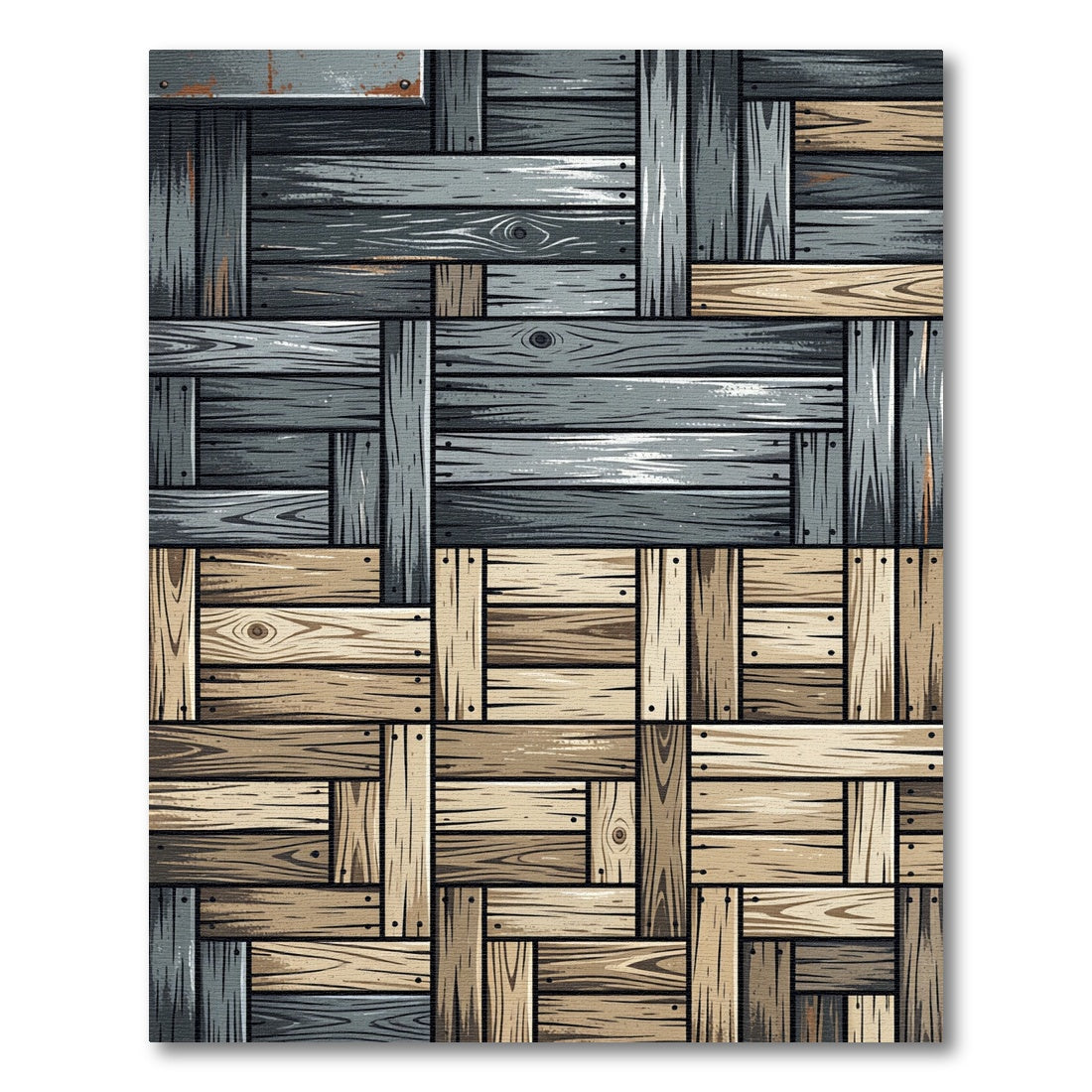 Woven Gray Wood Grain Panels Rug