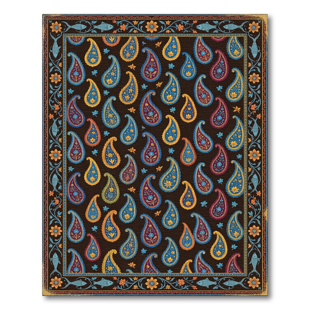 Dark Blue Paisley Floral Artisan Tapestry Rug