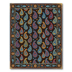 Dark Blue Paisley Floral Artisan Tapestry Rug