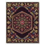 Ornate Hexagonal Crimson Gold Floral Medallion Rug