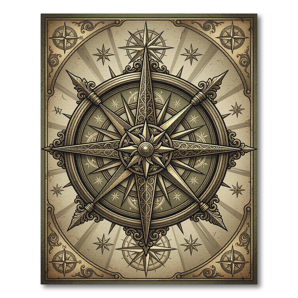 Antique Golden Compass Starburst Rug
