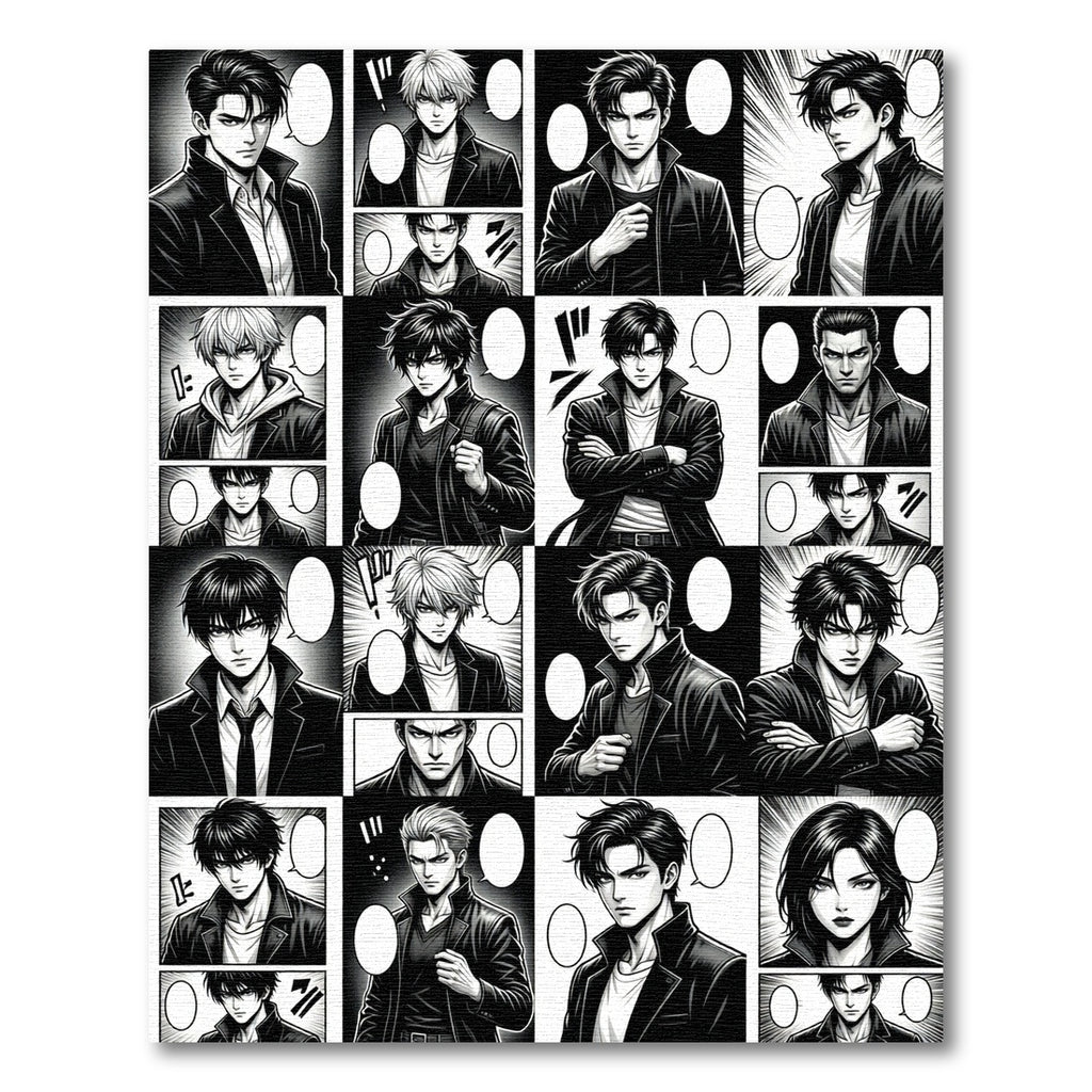 Monochromatic Manga Panel Action Grid Rug