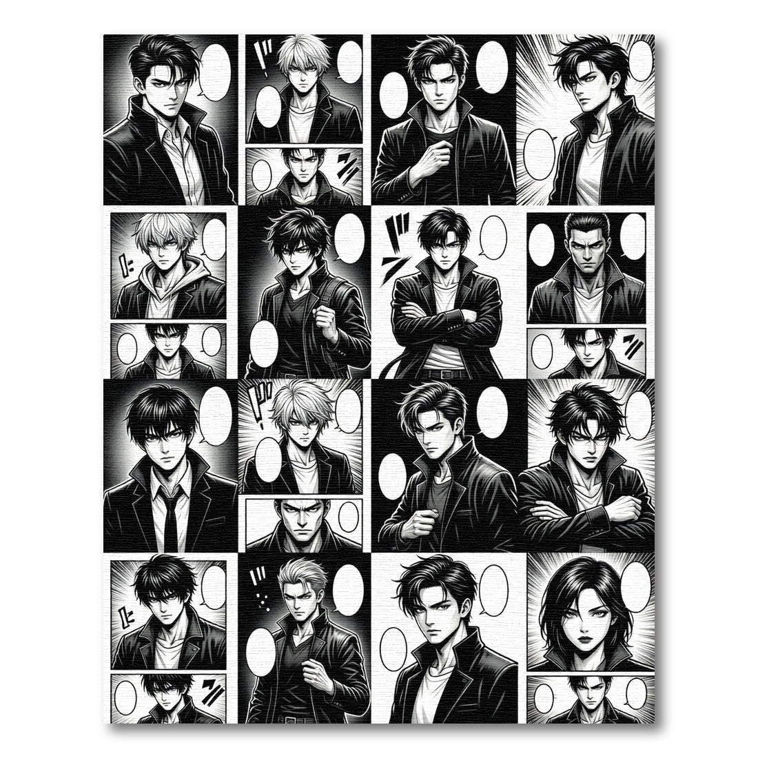 Monochromatic Manga Panel Action Grid Rug