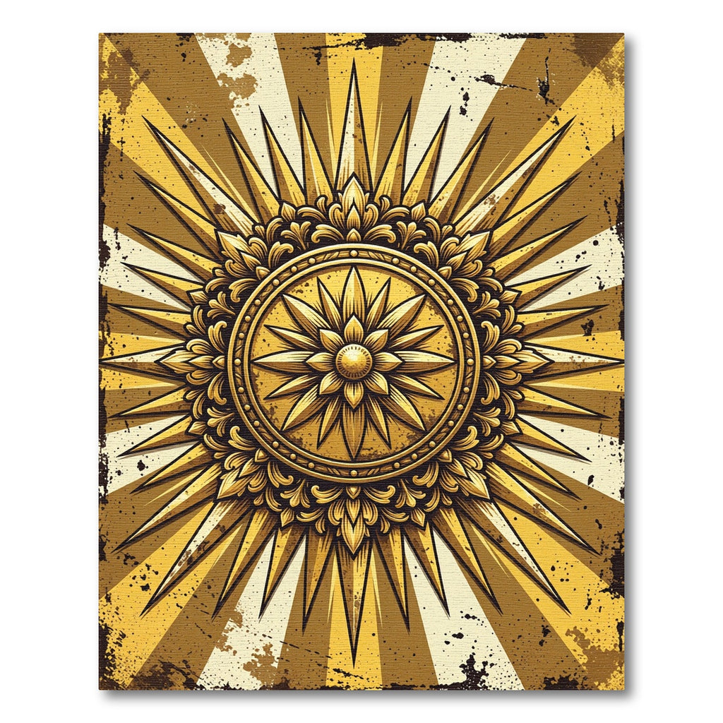 Golden Radiant Sunburst Medallion Rug
