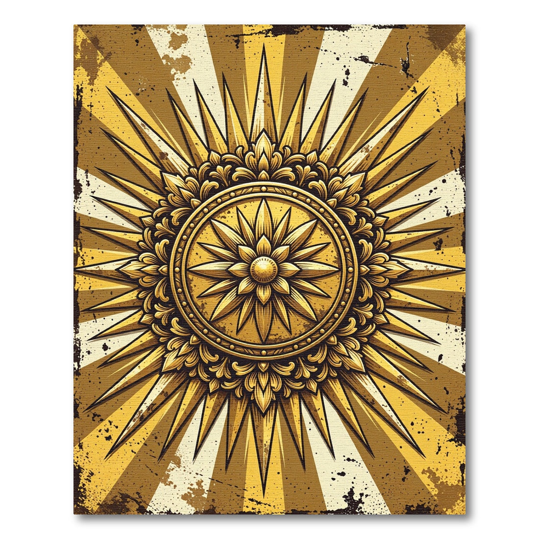 Golden Radiant Sunburst Medallion Rug