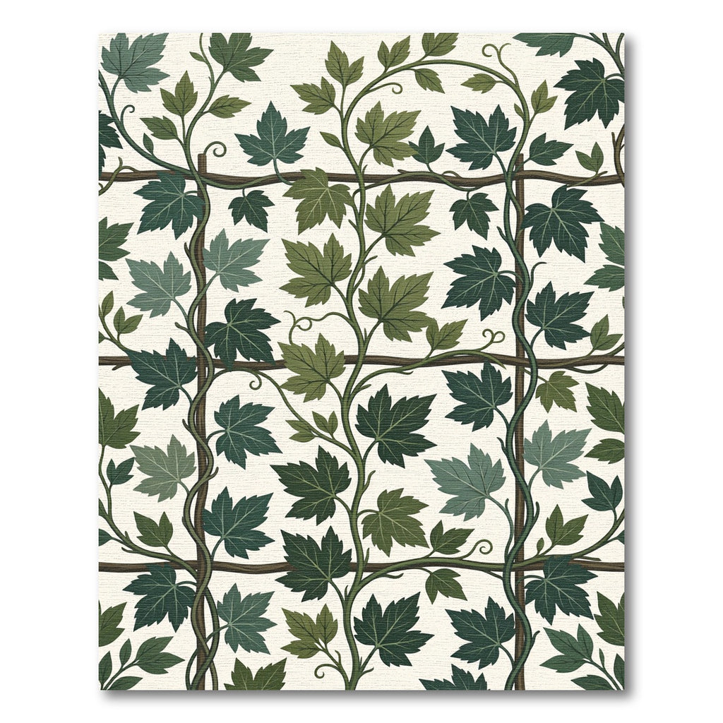 Earthy Green Ivy Trellis Botanical Rug