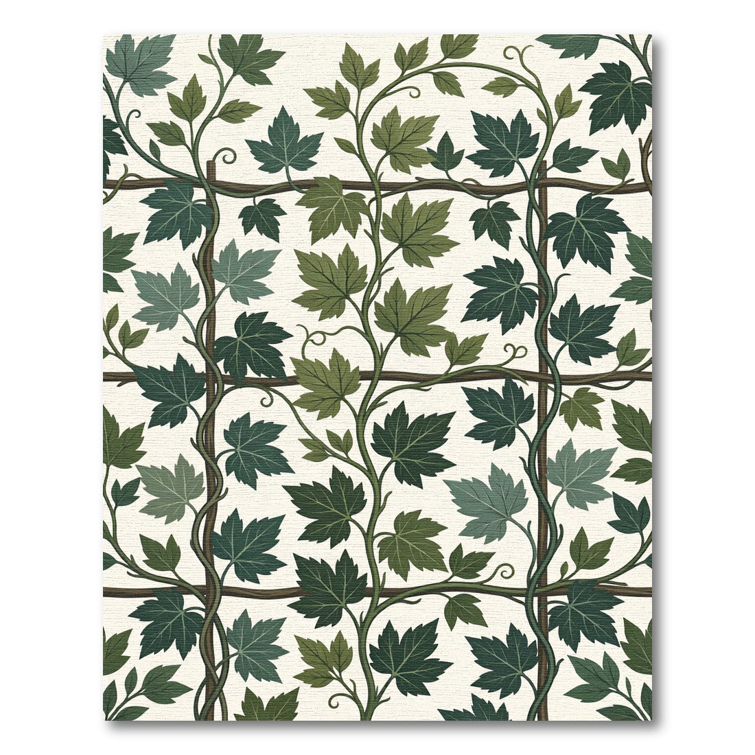 Earthy Green Ivy Trellis Botanical Rug