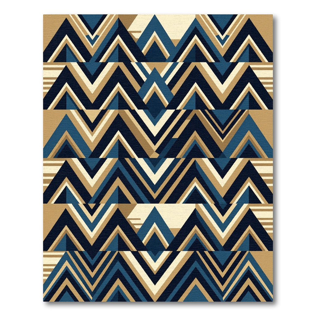 Geometric Blue and Gold Chevron Zigzag Rug