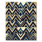 Geometric Blue and Gold Chevron Zigzag Rug