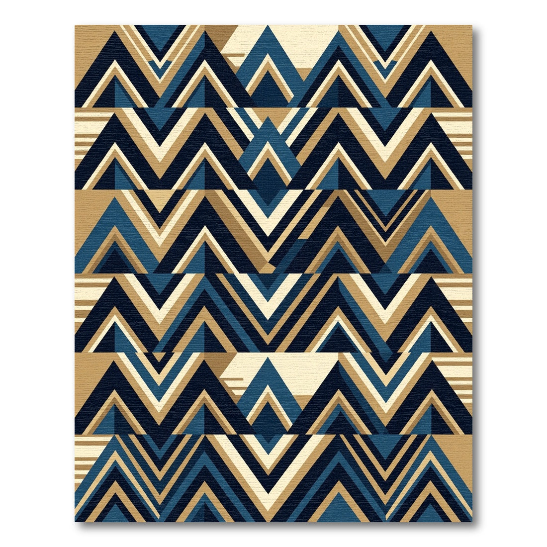 Geometric Blue and Gold Chevron Zigzag Rug