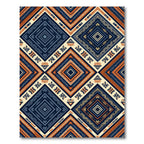 Geometric Navy and Copper Tribal Diamond Rug
