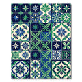 Blue and Green Geometric Tile Mosaic Rug