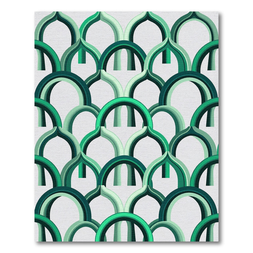 Emerald Geometric Arch Arcade Lattice Rug