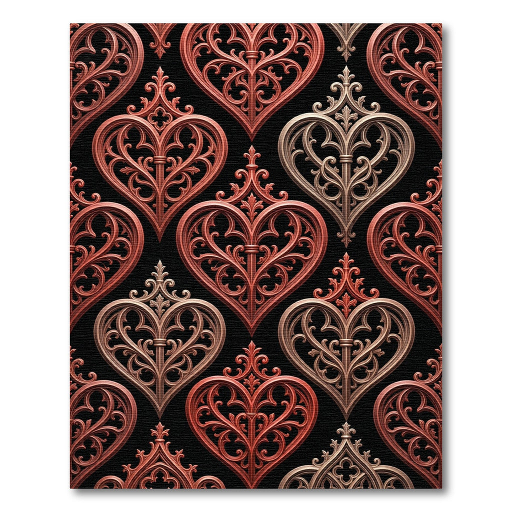 Gothic Heart Scrollwork Crimson Beige Rug