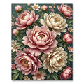 Elegant Blush Peony Botanical Illustration Rug