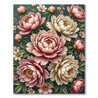 Elegant Blush Peony Botanical Illustration Rug